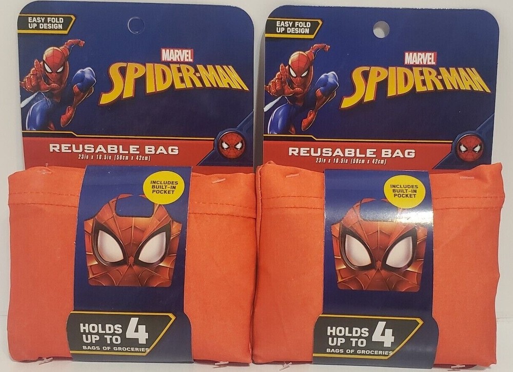 Disney Star Wars Mandalorian or SPIDERMAN XL Reusable Shop Tote Bag lot of 2 NEW