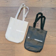 Lululemon Small Lot of 2 Reusable Shopping Tote Bags Tan Beige Green White NEW