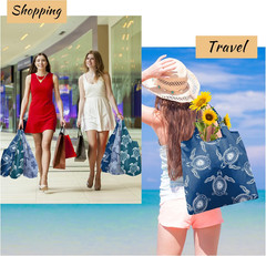 Sea Turtle Reusable Grocery Bags Large Tote Bag with Handles, Bulk Gift Foldable