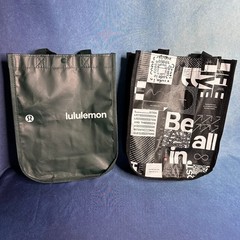 Lululemon Lot of 2 Small Reusable Shopping Tote Bags Forest Green & Be All Print