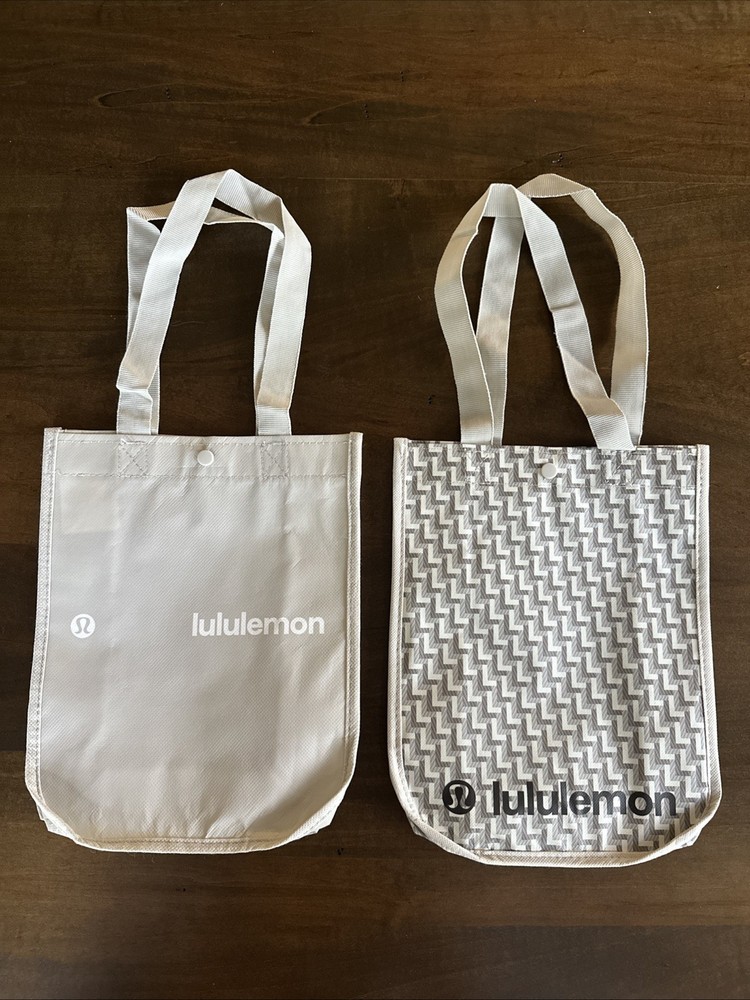 2 NEW Lululemon Small Reusable Shopping Tote Bag Limited Edition Gray And White