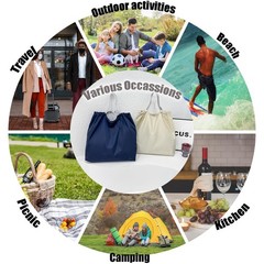 2PC Foldable Reusable Shopping Bag 210D Nylon Waterproof Grocery Tote Drawstring