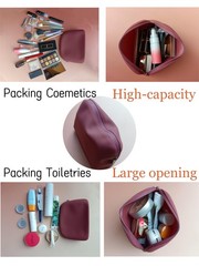 Gudahower Foldable Silicone Makeup Bag Large Capacity 20cm*14cm*8cm, wine red