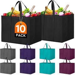 10 PCS Large Foldable Reusable Grocery Shopping Bags Bulk Long Handle