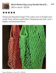 Mesh Market Bag Long Handles 30+ Colors Produce String Net Farmers Crochet Large