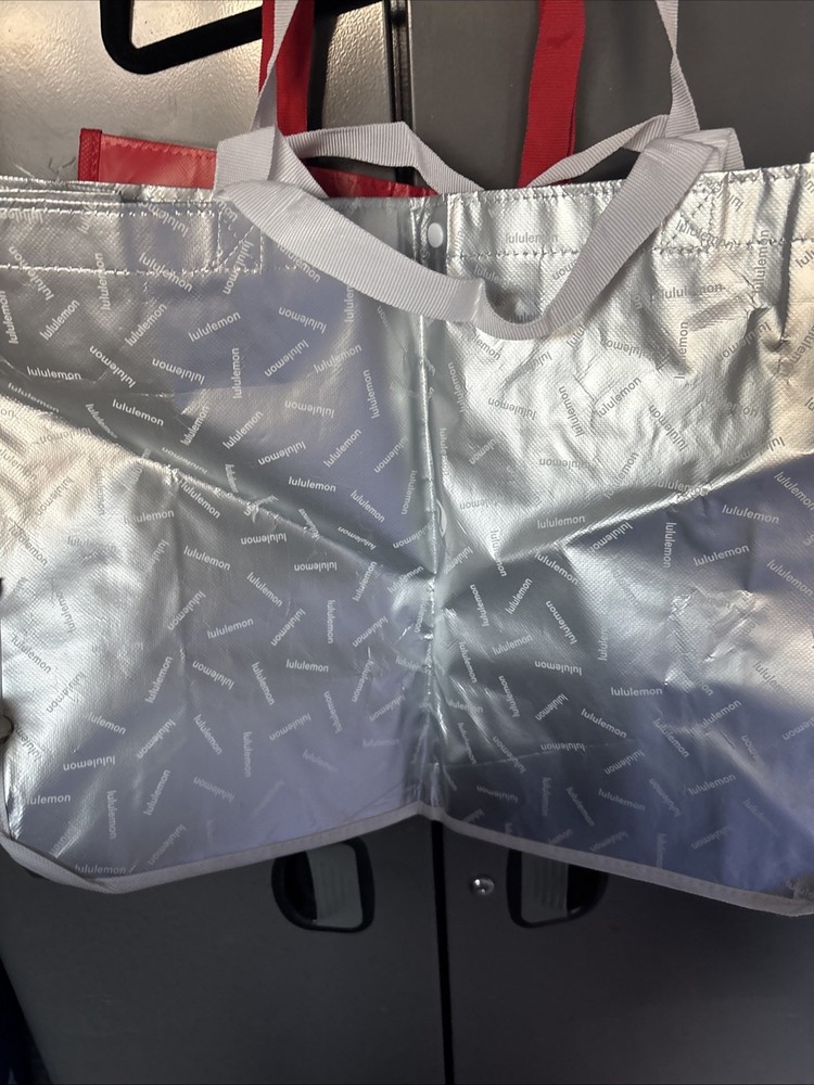 Large Lululemon Reusable Shopping Totes – Silver/White /Red