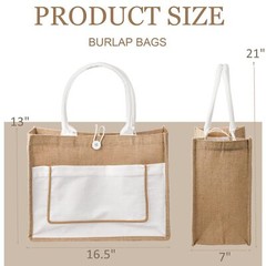 6PCS Large Burlap Tote Bags 16.5 x 13 x 7 Inch Beach Grocery Bridesmaid Bags