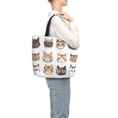 Cute Cat Print Tote Bag For Women Large Reusable Shopping Bag Gift For Cat Lover