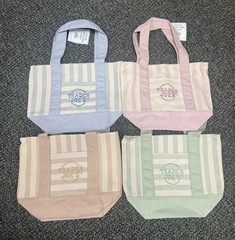 NWT Trader Joe’s Mini Striped Pastel Tote Bags Lot Of 4 Pink Beige Blue Green