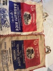 Set of 2 Handmade Burlap Rice Bag Tote Bags Recycled Jute Market Grocery India