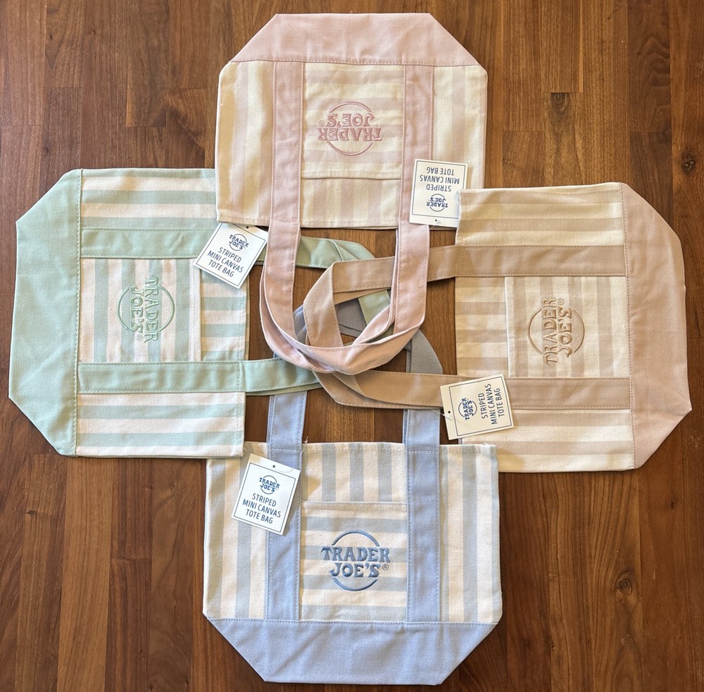 Trader Joe’s Mini Pastel Canvas Tote Bag 2026 Limited Edition Set Of 4, NWT