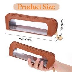 Small Clear Makeup Pouch, PU Leather Brush Bag Portable Travel Brown