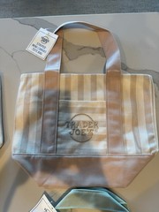 Trader Joe’s Striped Mini Canvas Tote Bag Reusable Beige White