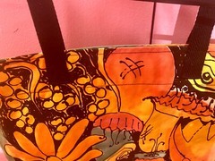 TOTE Signed KATSUi AUSTRALIA XL Canvas Reversible TROPICAL FLOWERS Zip EUC