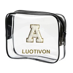 LUOTIVON 2Pcs Initial Clear Make Up Bags Sold Empty, TSA Approved Black-A