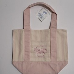 Trader Joe’s Striped Mini Canvas Tote Bag Pink/Beige Cotton Blend 13x11x6