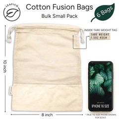 LEAFICO Reusable Produce Bags – 100% Small (8×10″) – 6 Bags, Natural Cotton