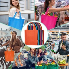 10 PCS Reusable Grocery Foldable Bags Non Woven 9.4×12.4×15 Inch Multicolor