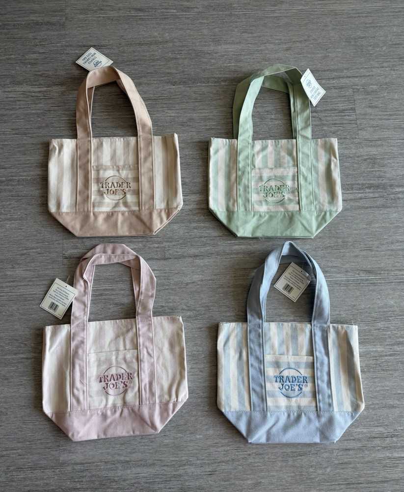 Trader Joe’s Mini Canvas Striped Reusable Tote Bags Multicolor 4-Pack 10x8x5