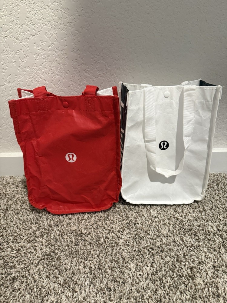 Lululemon Reusable Tote Bag Set of 2 | White and Red | Pre-Owned Good Condition
