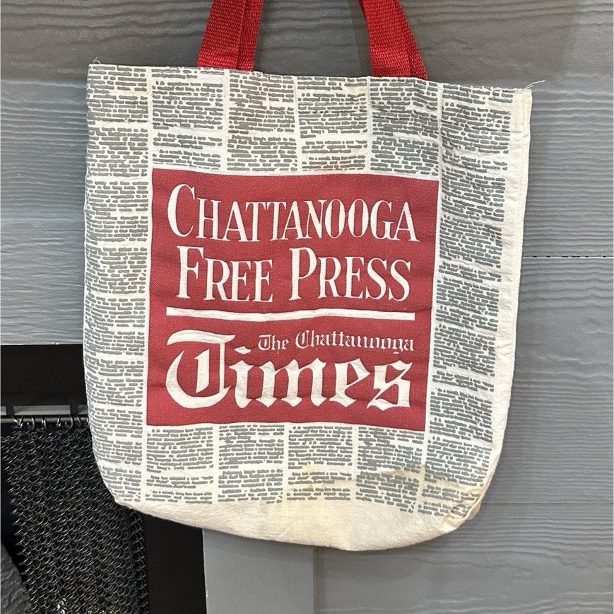 #8…Chattanooga Times Foldable Reusable Shopping Bag…12×13. Red, White & Black