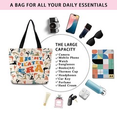 My Pilates Era Tote Bag Reusable Aesthetic Shopping Handbag Zipper Pocket