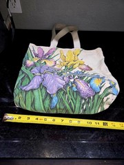 Canvas Reusable Tote Shopping Bag Floral Multicolor Print 12 in H x 11 in L