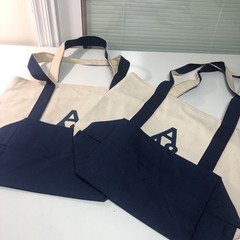 VTG Canvas Tote Bags LOT OF 2 NAVY REUSABLE Zipper Closure
