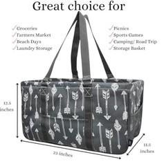 Extra Large Utility Tote Reusable Grocery Bag Oversized Collapsible Arrow-gray