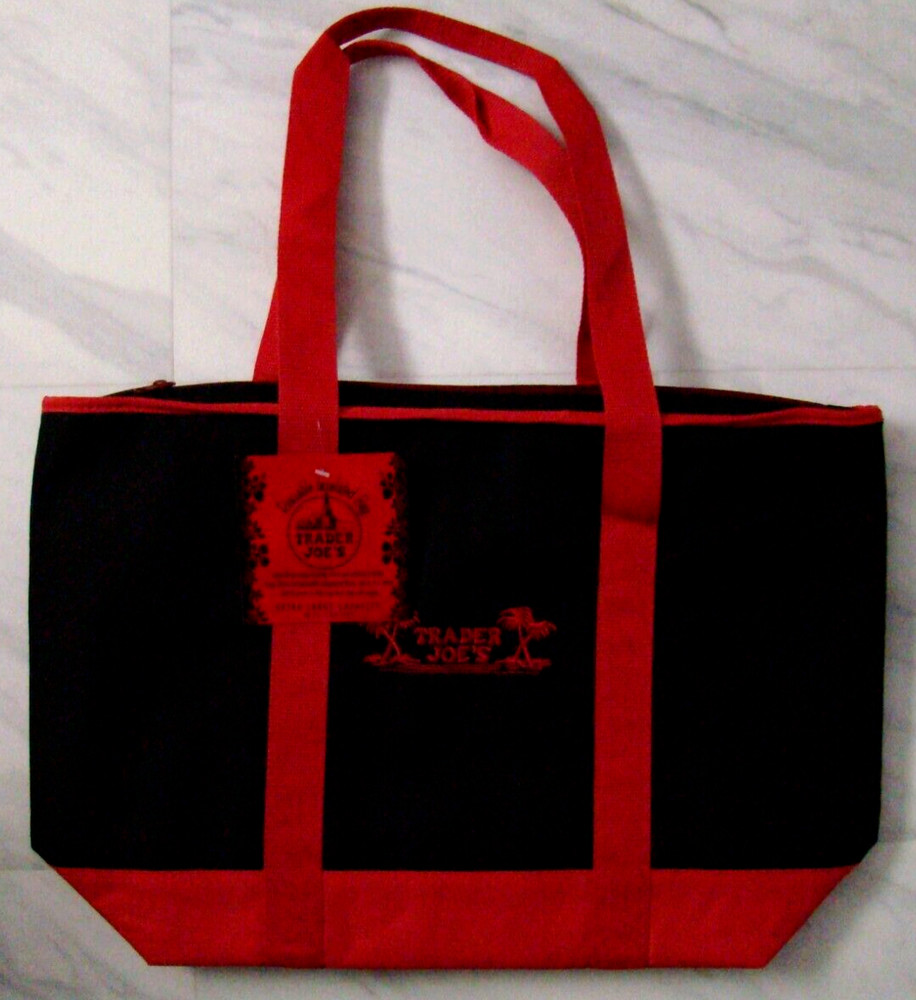 New Trader Joe’s Black Red Insulated Large Cooler Tote Reusable Shopping Bag