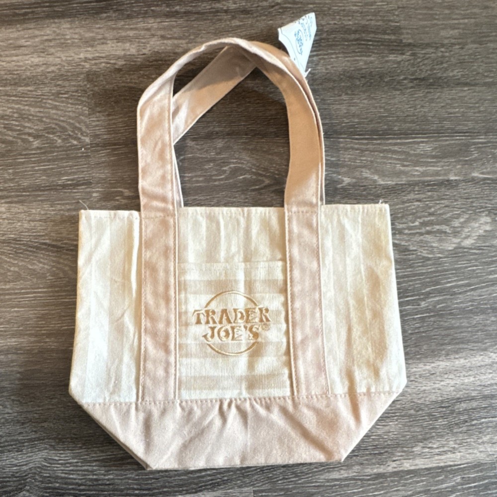 Trader Joe’s Beige Canvas Reusable Tote Bag, Double Handles 15x11x5 in