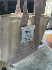 Trader Joe’s Small Striped Mini Canvas Tote Bag Pink/Beige Cotton Poly 13x6x10