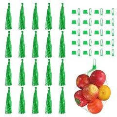 50pcs Mesh Reusable Produce Mesh Bags with Loop-Style Closures, 24 Inch Green