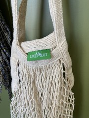2 Pack Reusable Cotton Mesh Farmers Market Bag, Grocery Tote Net Shopping Bag…