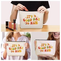 Girlly Running Gifts Makeup Bag: Cute Cosmetic & Toiletry Pouch off white