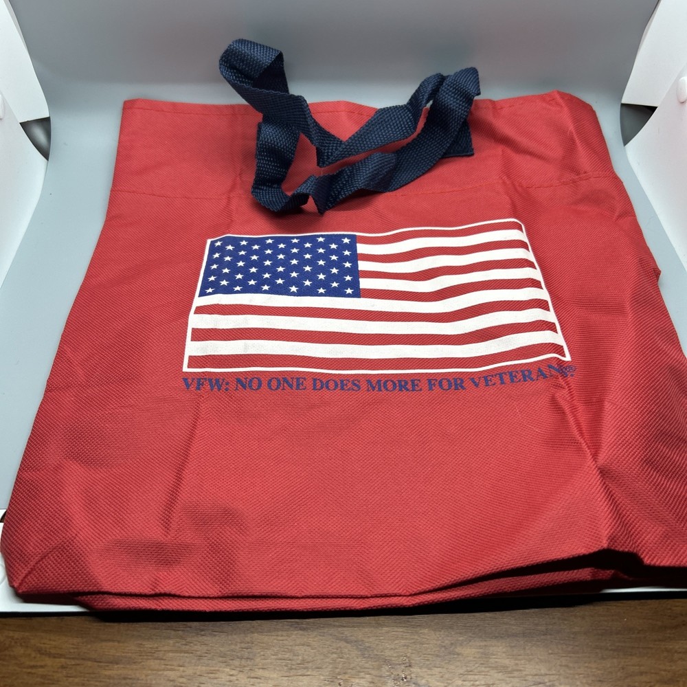 Helping Our Heroes Red Canvas Medium Tote Reusable Shopping Bag 15-1/4” X 13”