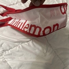Lululemon Small Red And White Logo Reusable Shopping Gift Bag Tote 12” x9”x4”