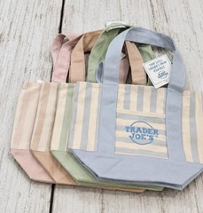 Trader Joe’s Limited Edition Mini Pastel Striped Canvas Tote Bag, 2026, Lot Of 4