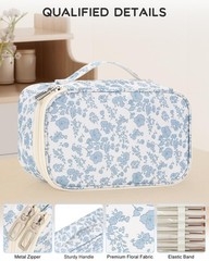 Relavel Travel Makeup Bag, Small Floral Cosmetic Bag MEDIUM, 01-Blue Flower