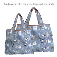 Large & Small Foldable Tote Nylon Reusable Grocery Bags, Set of 2, Cool Felines