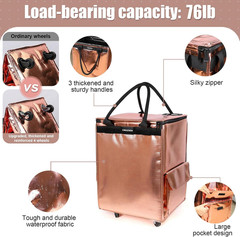 (Medium,Rose Gold) Reusable Grocery Bag on 4 Wheels, Foldable Rolling Tote Bag w
