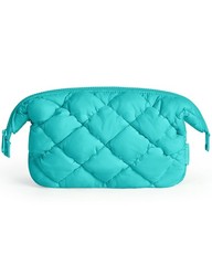 BAGSMART Quilted Travel Makeup Bag, Puffy 14.2 x 3.9 x 6.7 inches, Lake Blue