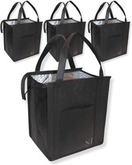 4 PCS Black Insulated Grocery Bags Reusable Shopping Zippered Food Delivery