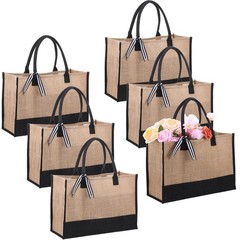 6 Pieces Burlap Tote Bags Set Jute Tote Bag with Handles Initial Canvas Beach…