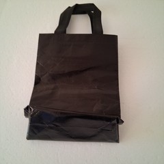 Glossy Black Reusable Tote Laminated Shopping / Gift Bag Chic Wet Look Gusseted