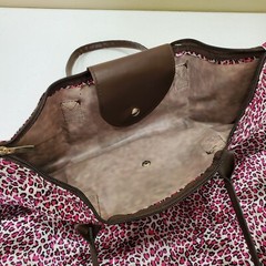 Jin Jin Pu Fold Up Tote Bag Pink Brown Leopard Print From Mini to Large HandBag