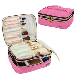 Teamoy Travel Makeup Brush Organizer, Cosmetic Brushes Bag Case Large, Pink