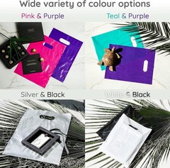 200 Black & Silver Plastic Merchandise Bags 9×12 with Handles, 1.5Mil