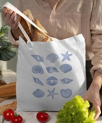 Beach shells Blue Summer Preppy Canvas Tote Bag for Women Teen Girls, Reusabl…