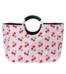 Living In Style City Tote Cherries Pink Gingham Canvas Type Large Bag NEW